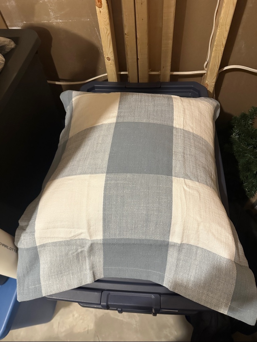 Classic Buffalo Check Pillow Cover - Blue and Cream